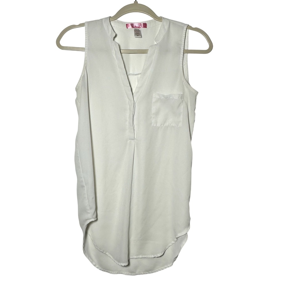 Six Degrees Sleeveless V Neck‎ Pocket Tunic Top White Women's XS